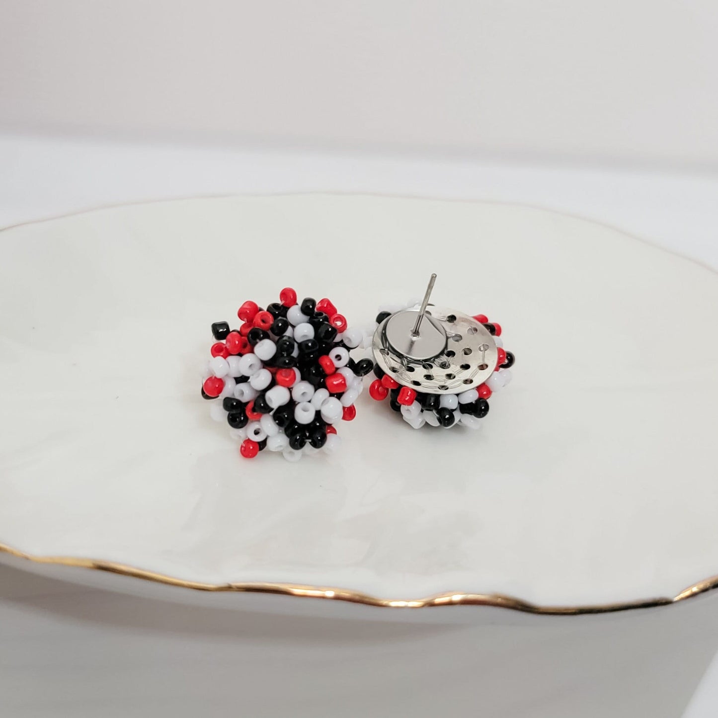 White, Red, and Black Mix 15mm Small Seed Bead Topper, 1 Pair