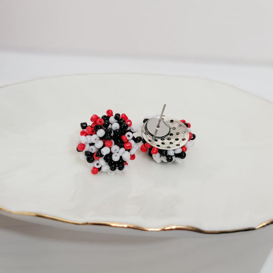 White, Red, and Black Mix 15mm Small Seed Bead Topper, 1 Pair