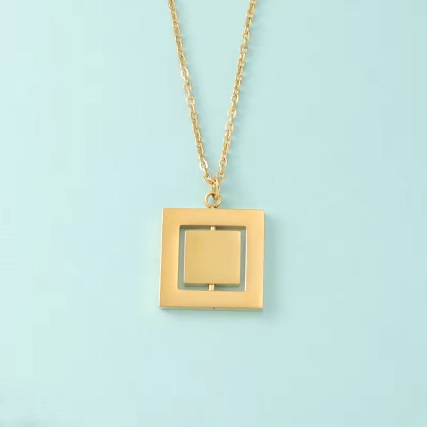 Rotating Square Necklace (Silver or 14k Gold), 1 Total, Metal Blank #46