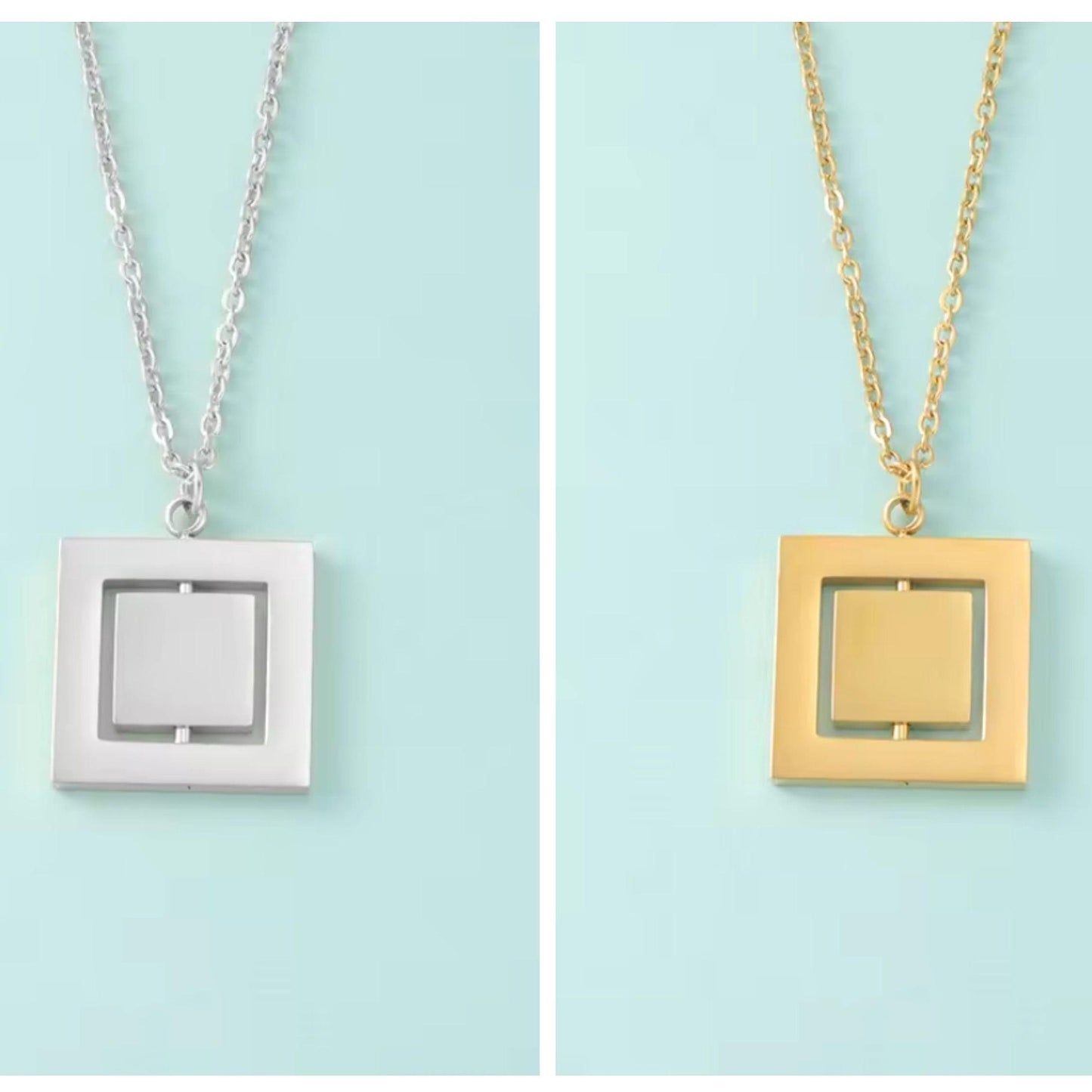 Rotating Square Necklace (Silver or 14k Gold), 1 Total, Metal Blank #46