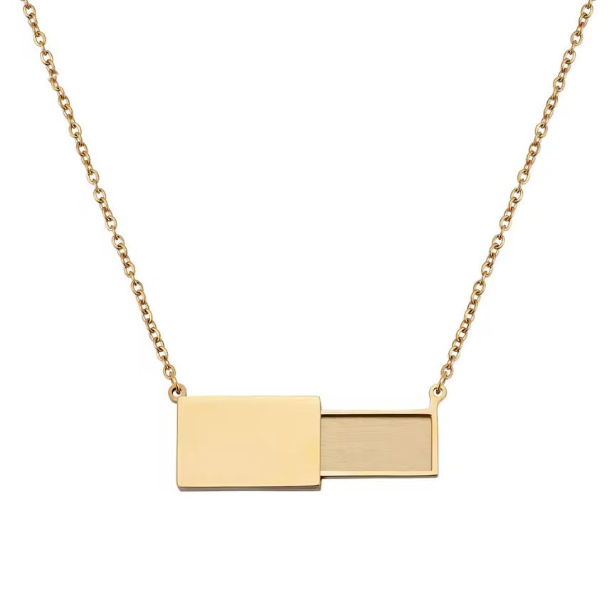 Veiled Postcard Necklace (Silver or Gold), 1 Total, Metal Blank #53