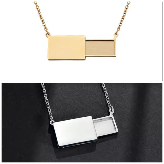 Veiled Postcard Necklace (Silver or Gold), 1 Total, Metal Blank #53