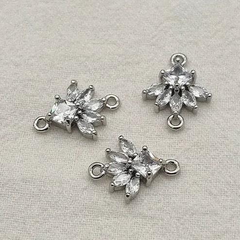 Silver Vintage Deco Cubic Zirconia 2-Hole Connectors, 10 Pieces