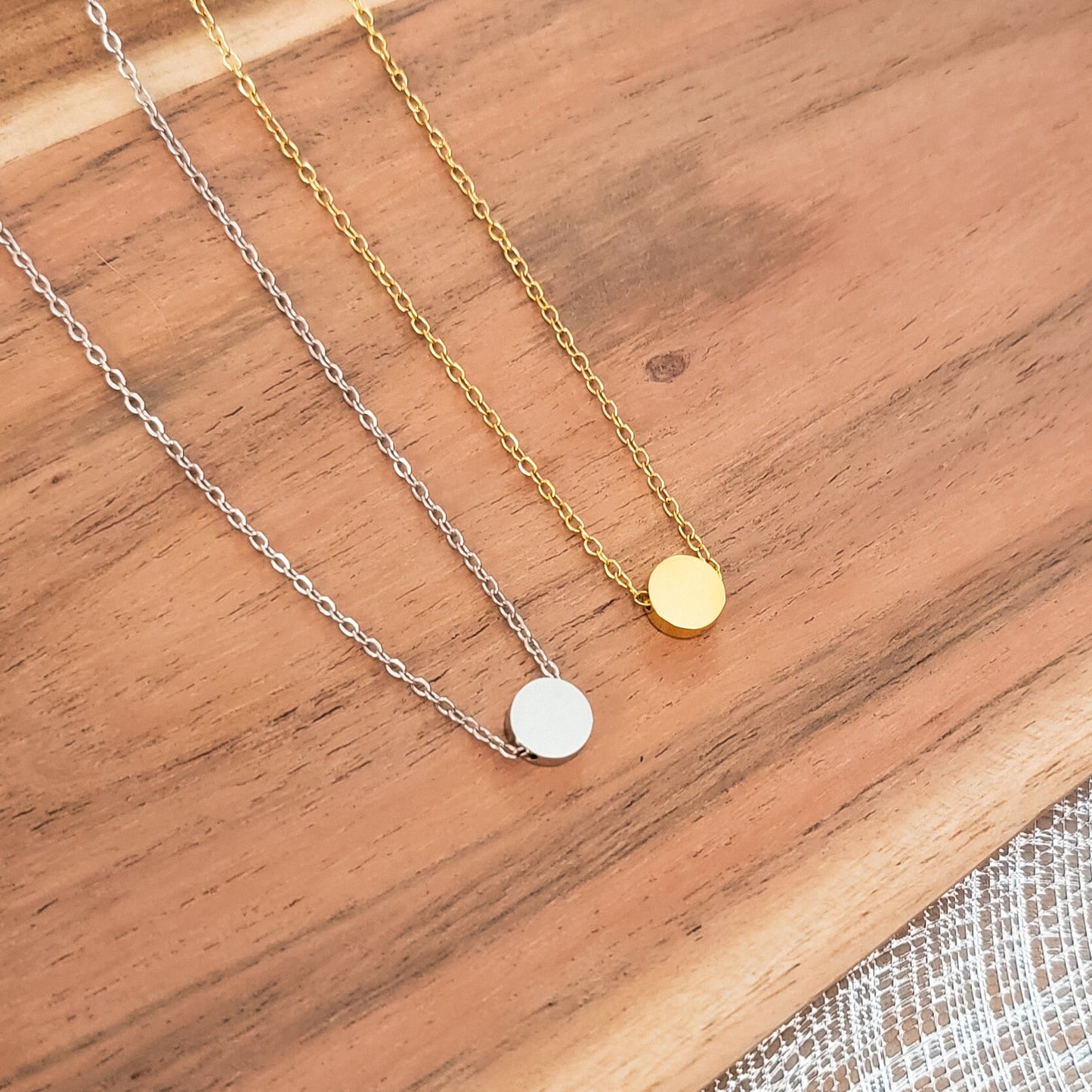 Tiny Circle Charm Necklace (Silver or Gold) or Optional Extra Beads, 1 Total, Metal Blank #52