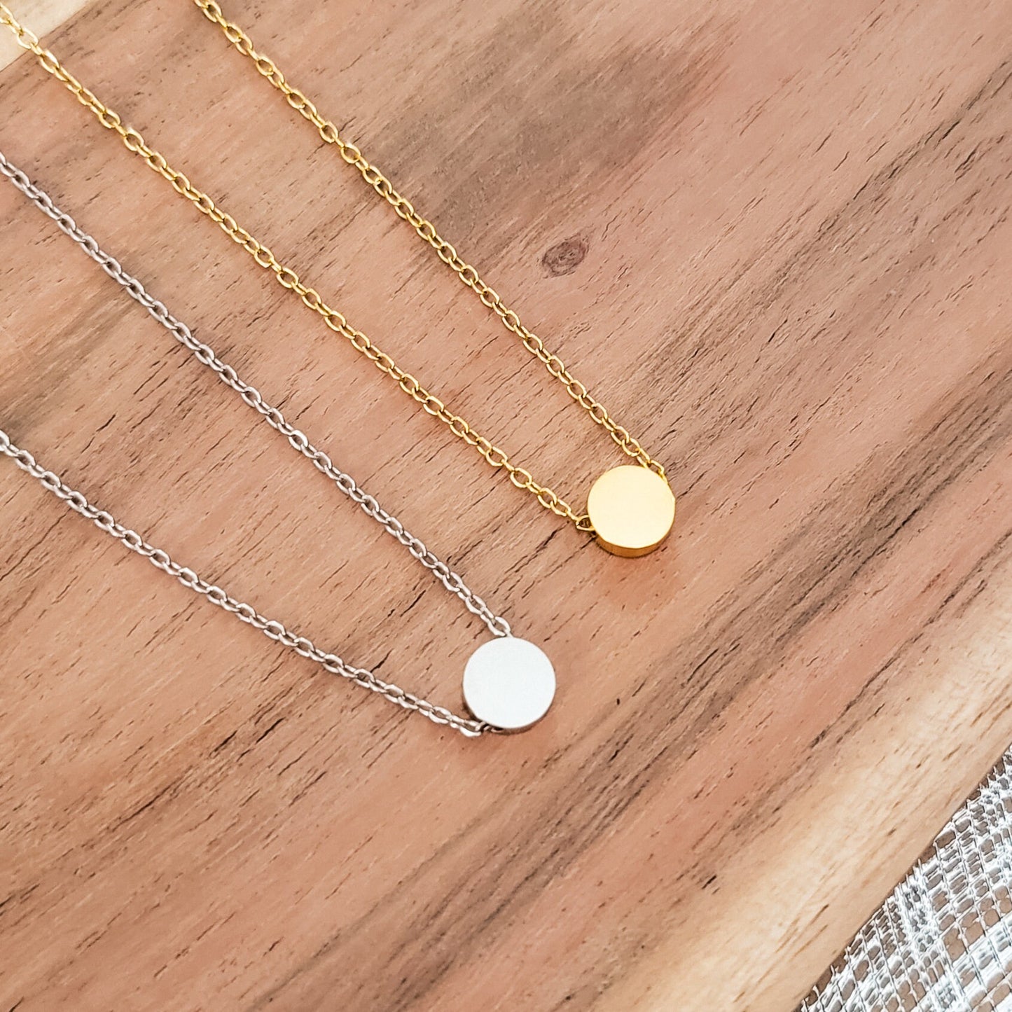 Tiny Circle Charm Necklace (Silver or Gold) or Optional Extra Beads, 1 Total, Metal Blank #52