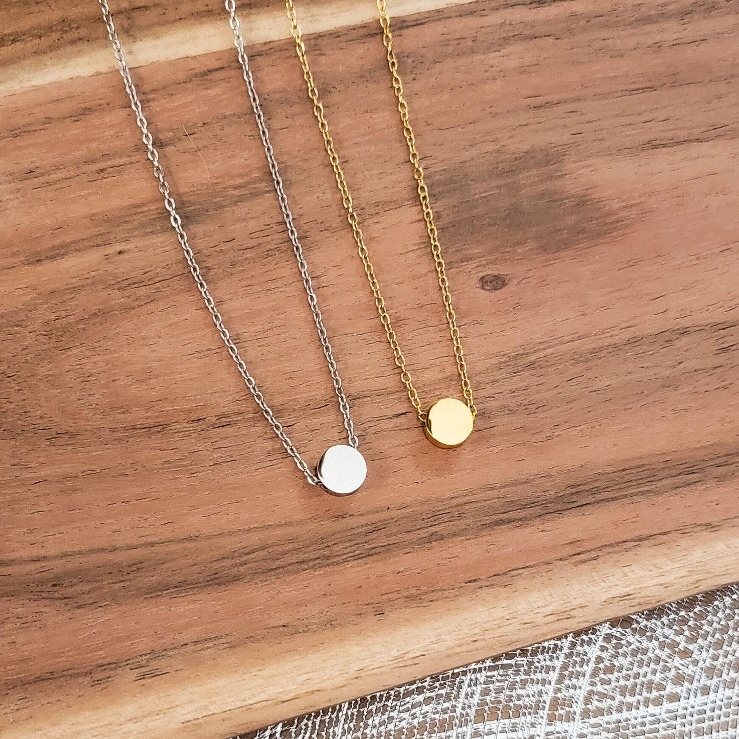 Tiny Circle Charm Necklace (Silver or Gold) or Optional Extra Beads, 1 Total, Metal Blank #52