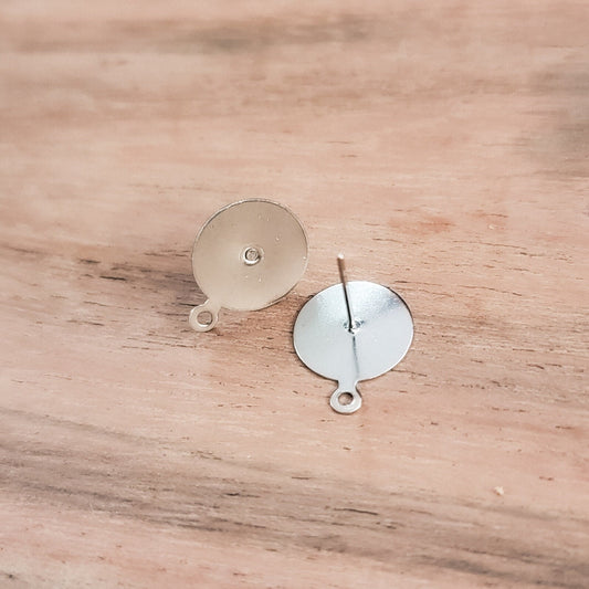 Bulk 12mm Silver Flat Pad Earring Posts Connectors With Loop, 100 Pieces