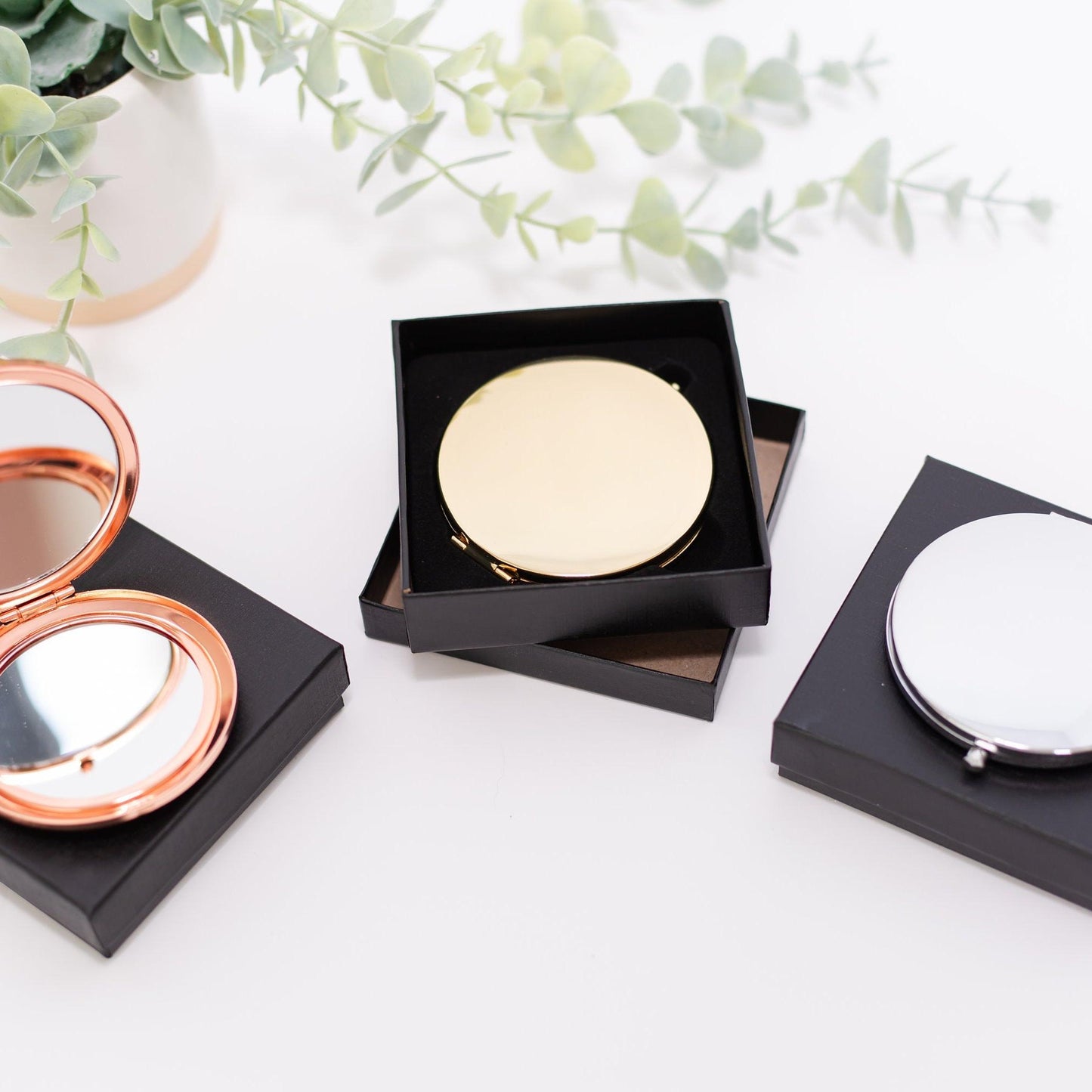 Elegant Compact Mirror (Gold, Silver, or Rose Gold), 1 Piece, Metal Blank #54