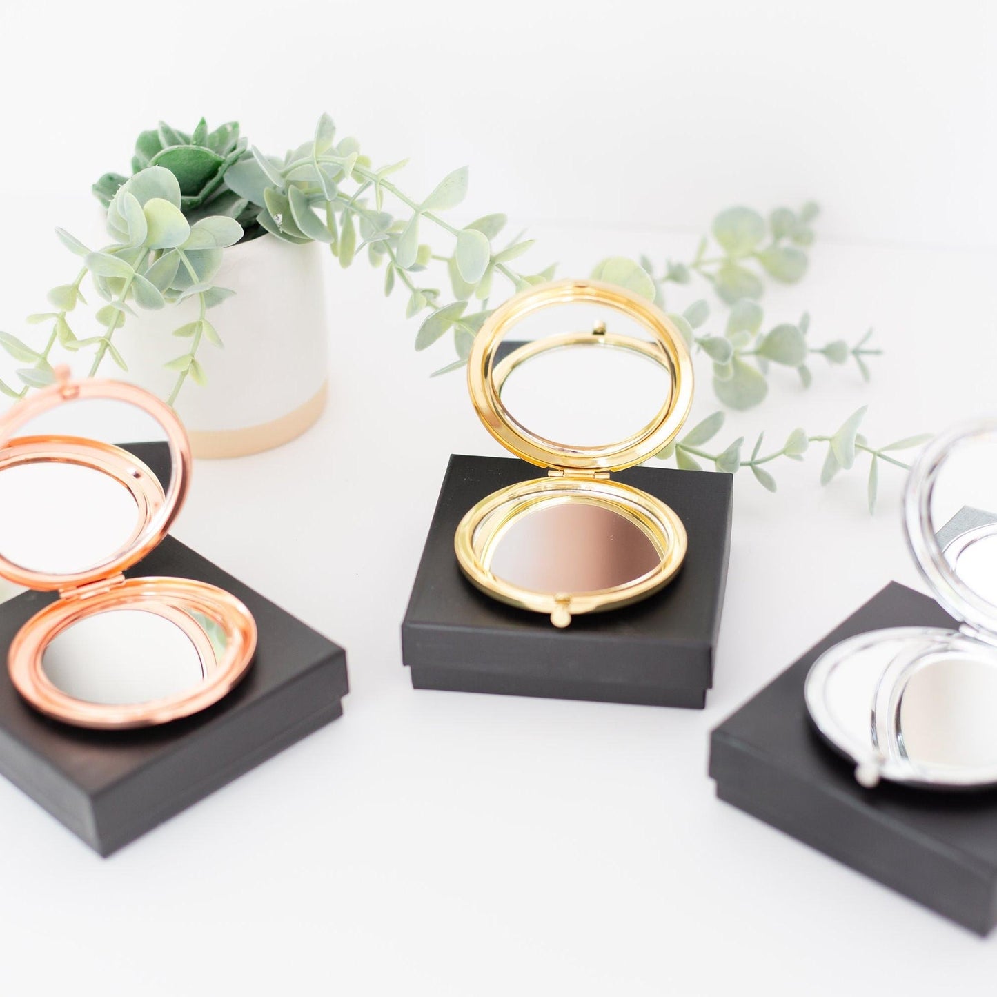 Elegant Compact Mirror (Gold, Silver, or Rose Gold), 1 Piece, Metal Blank #54