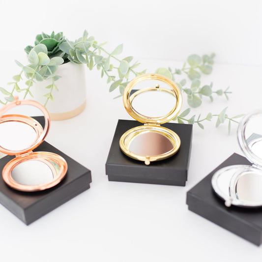 Elegant Compact Mirror (Gold, Silver, or Rose Gold), 1 Piece, Metal Blank #54