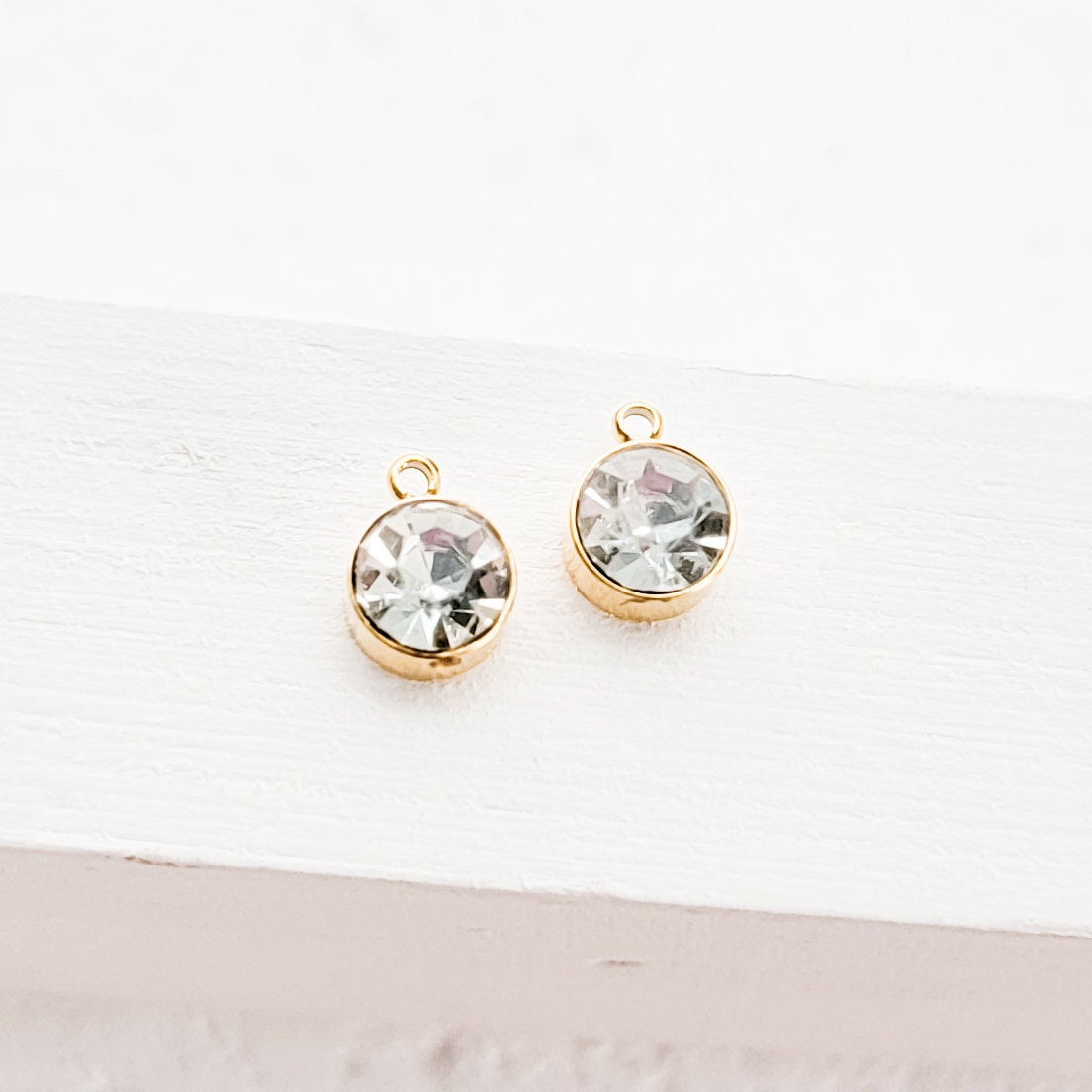 Gold Petite Rhinestone 6mm Circle Charm, 10 Pieces, Bling #4