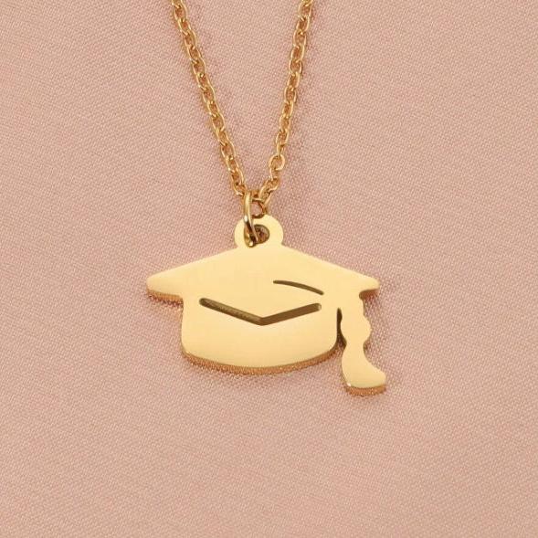 Graduation Cap Pendant Necklace (Silver or Gold), 1 Total, Metal Blank #61