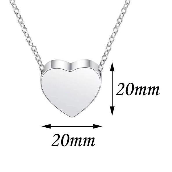 Solid Heart Urn Memorial Necklace (Silver, Gold, or Rose Gold), 1 Total, Metal Blank #56