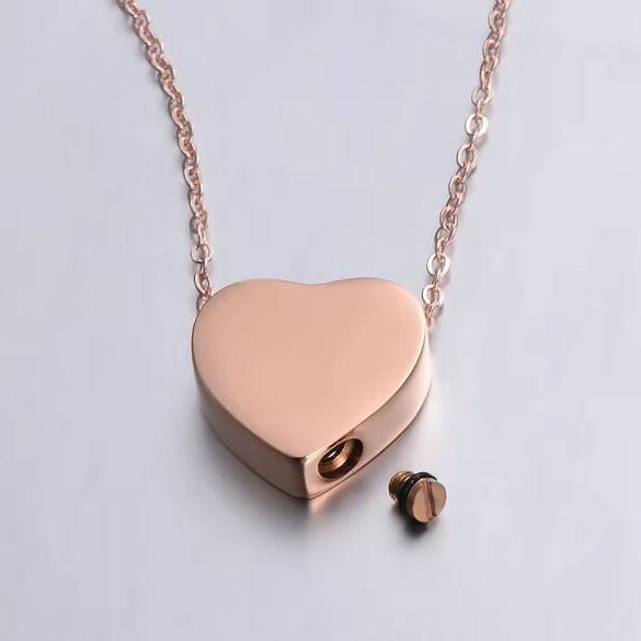 Solid Heart Urn Memorial Necklace (Silver, Gold, or Rose Gold), 1 Total, Metal Blank #56