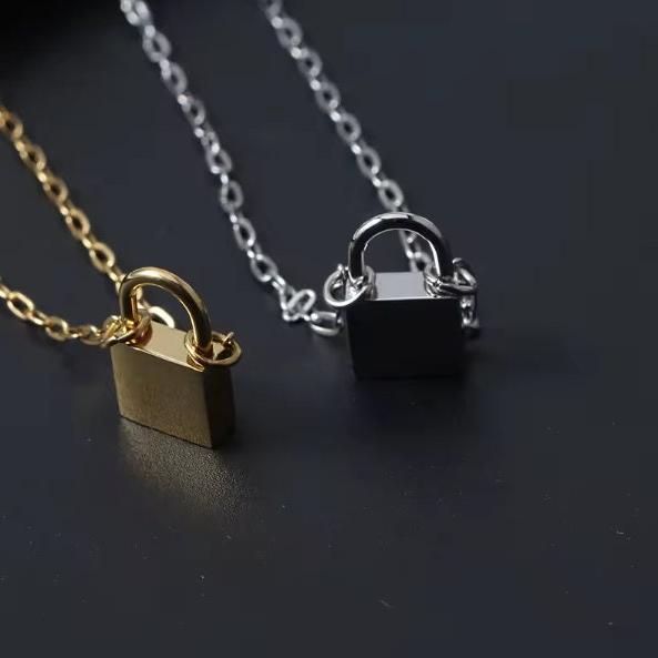 Petite Lock Pendant Necklace (Silver or Gold), 1 Total, Metal Blank #57