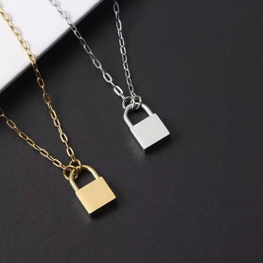 Petite Lock Pendant Necklace (Silver or Gold), 1 Total, Metal Blank #57