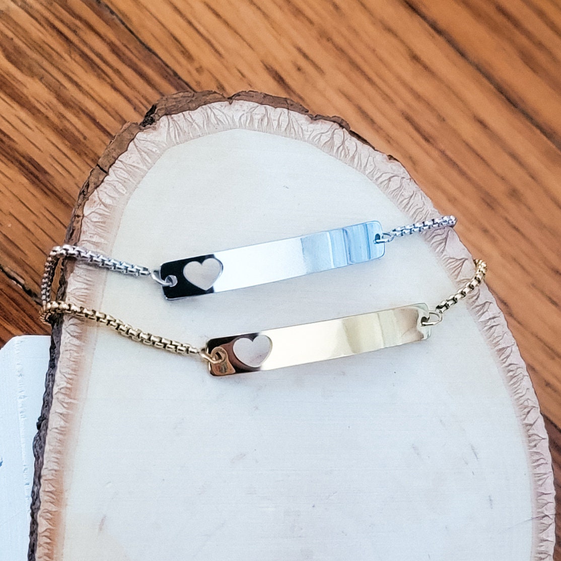 Heart Cutout Bar Bolo Bracelet (Silver or Gold), 1 Total, Metal Blank #50