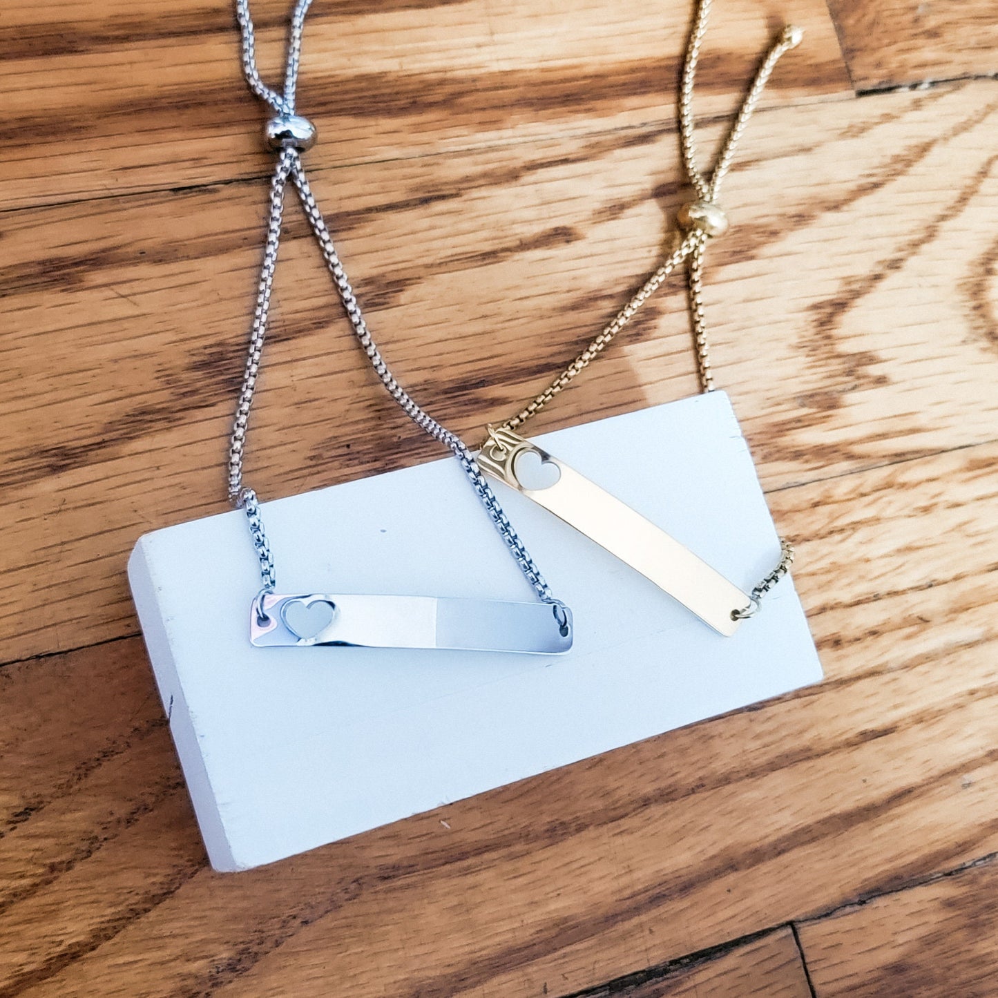 Heart Cutout Bar Bolo Bracelet (Silver or Gold), 1 Total, Metal Blank #50