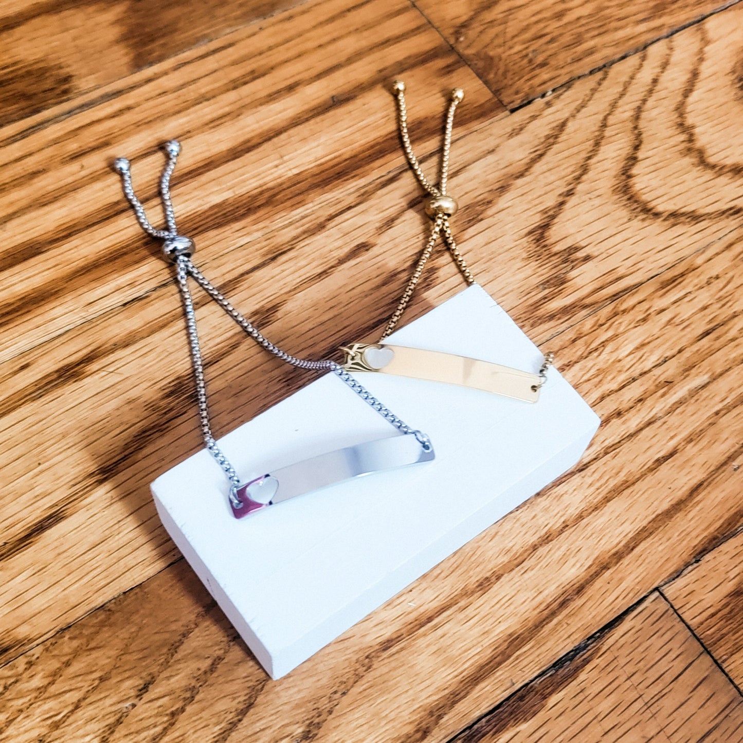 Heart Cutout Bar Bolo Bracelet (Silver or Gold), 1 Total, Metal Blank #50