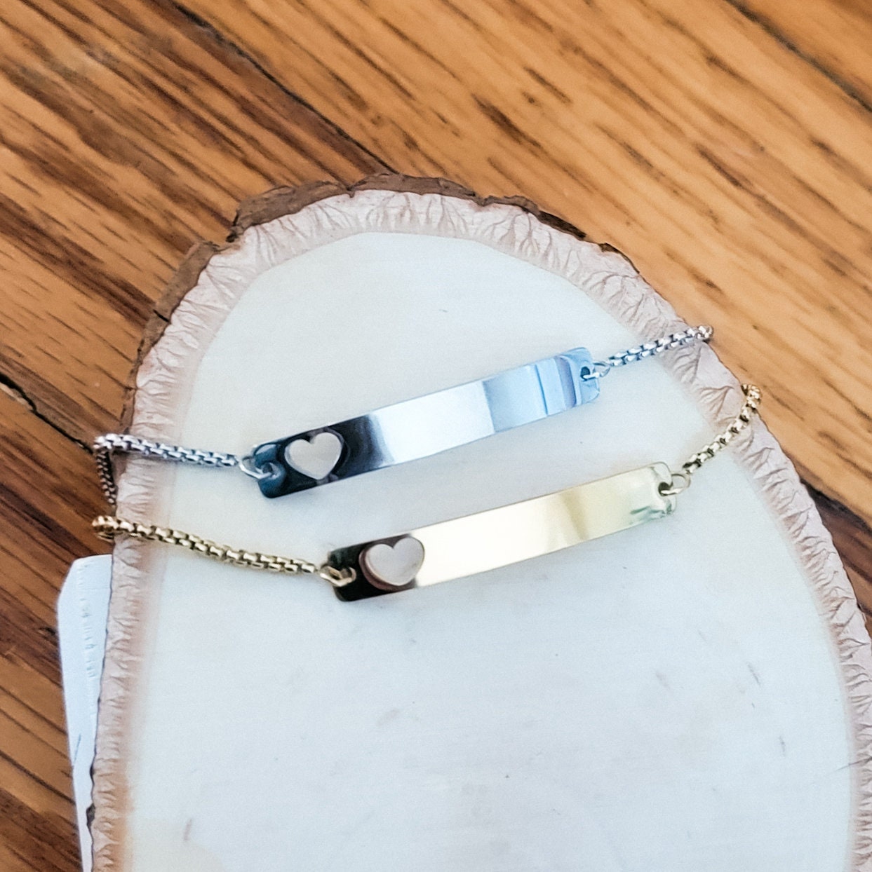 Heart Cutout Bar Bolo Bracelet (Silver or Gold), 1 Total, Metal Blank #50