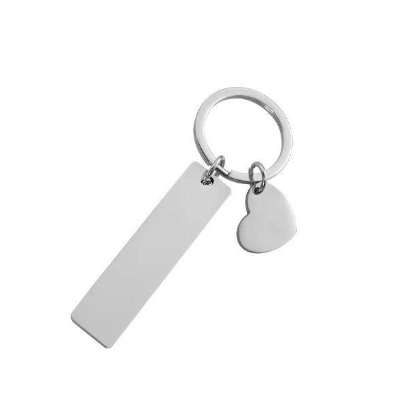 Rectangle with Heart Charm Keychain (Silver), 1 Piece Total, Metal Blank #58