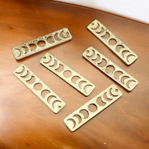 Gold Brass Moon Phase Pendant, 10 Pieces
