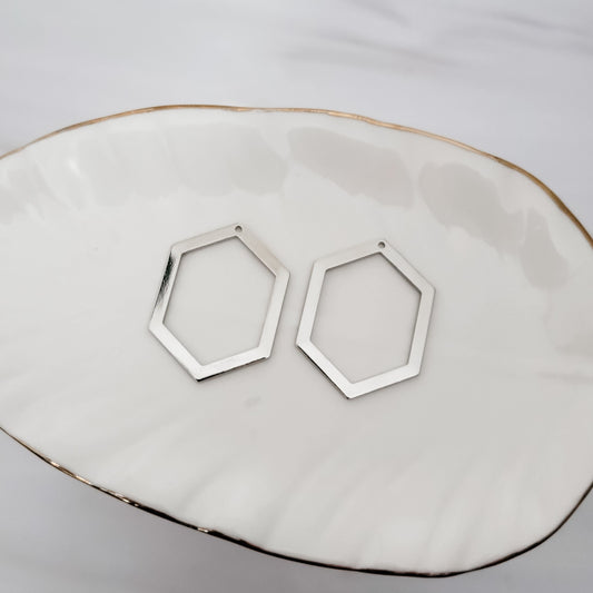 Silver Brass Open Hexagon 1-Hole Charm, 10 Pieces