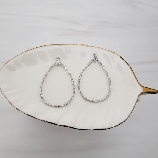 50mm Hammered Silver Teardrop Brass Charm with Double Hole, 10 Pieces