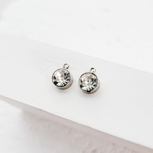 Silver Petite Rhinestone 6mm Circle Charm, 10 Pieces, Bling #5