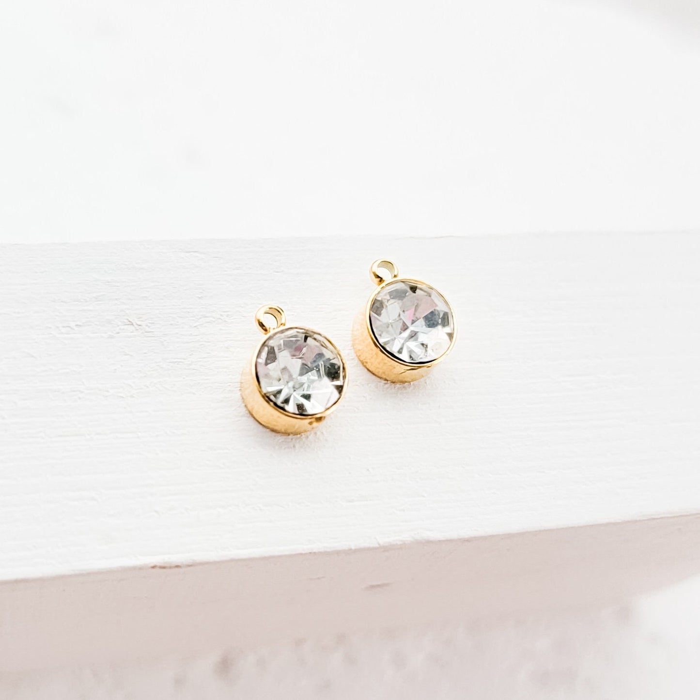 Gold Petite Rhinestone 6mm Circle Charm, 10 Pieces, Bling #4