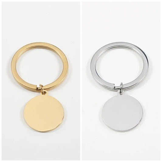 Mirror Polish 20mm Circle Pendant Keychain (Silver or Gold), 1 Total, Metal Blank #64