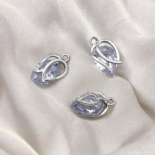 Silver Cubic Zirconia Tulip Charms, 10 Pieces