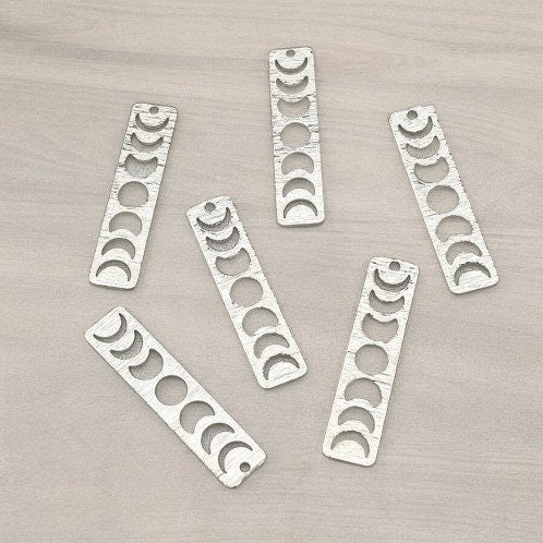 Silver Brass Moon Phase Pendant, 10 Pieces