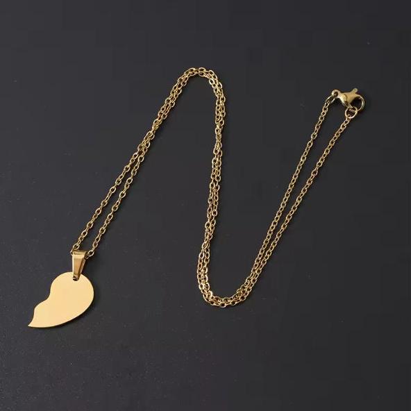 BFF Split Heart Necklace Set (Silver or Gold), 2 Total, Metal Blank #49