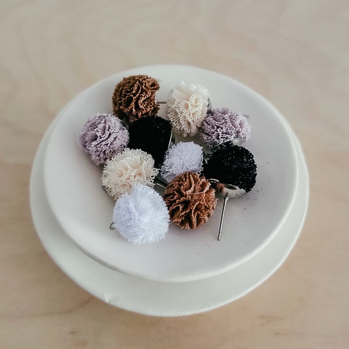 Neutral Lace 12mm Stud Topper (Choice of Color), 3 Pairs, Lace Topper #1-5