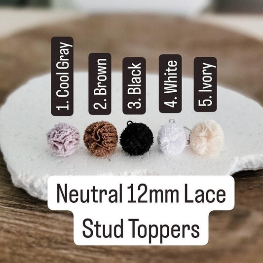 Neutral Lace 12mm Stud Topper (Choice of Color), 3 Pairs, Lace Topper #1-5