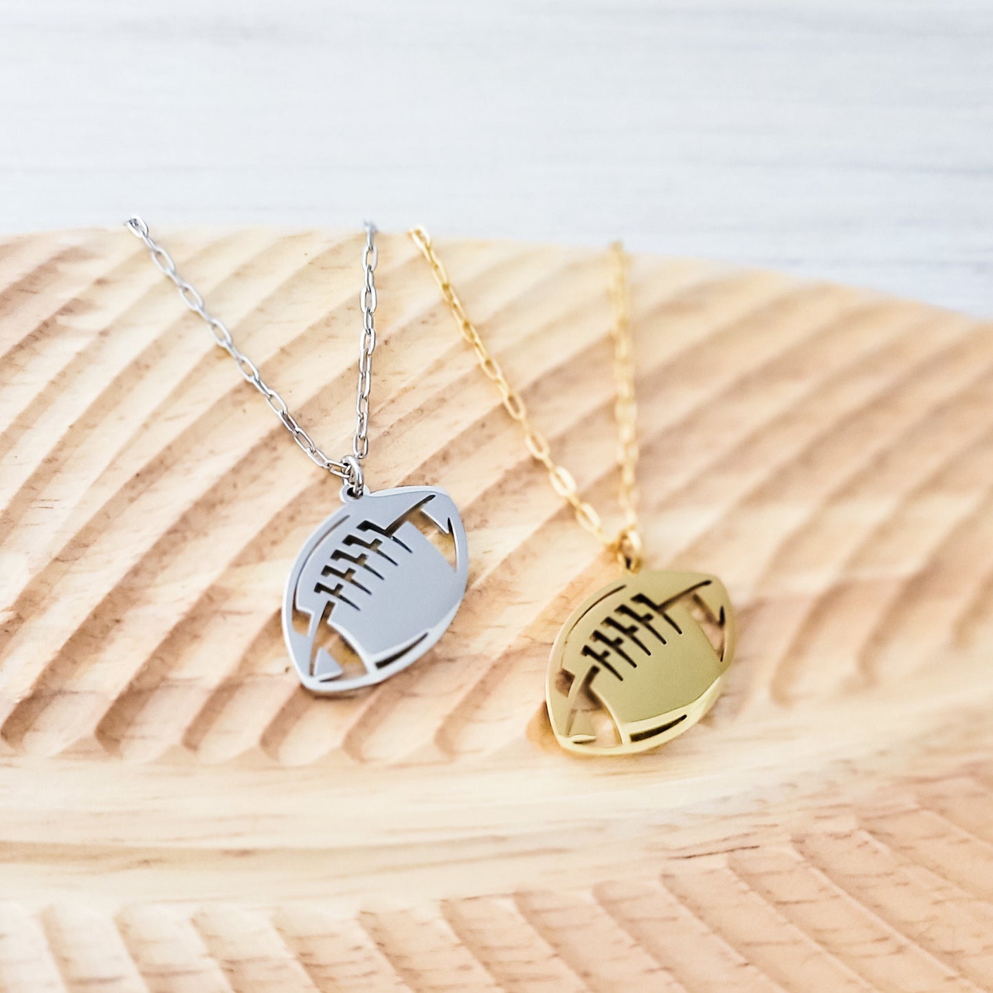 Football Pendant Necklace (Silver, Gold, or Black), 1 Total, Metal Blank #79