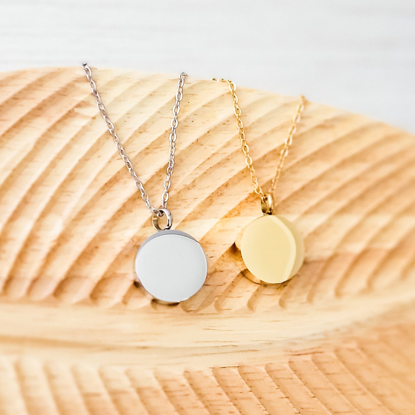 Circle Urn Memorial Necklace (Silver, Gold, or Rose Gold), 1 Total, Metal Blank #74