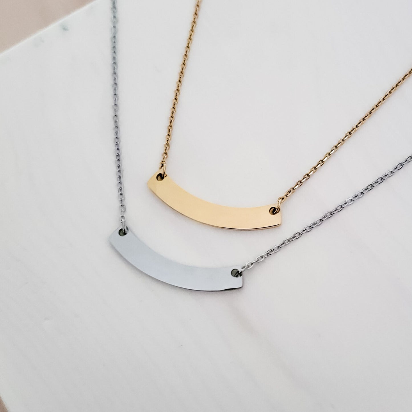 Curved Bar Necklace (Silver or Gold), 1 Total, Metal Blank #68