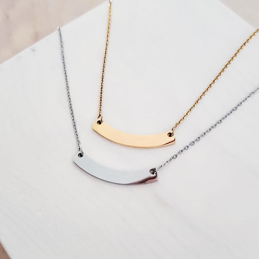Curved Bar Necklace (Silver or Gold), 1 Total, Metal Blank #68
