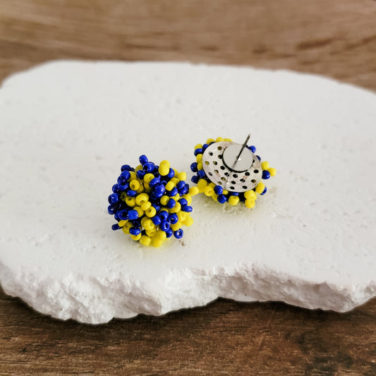Yellow and Royal Blue Mix 15mm Small Seed Bead Topper, 1 Pair