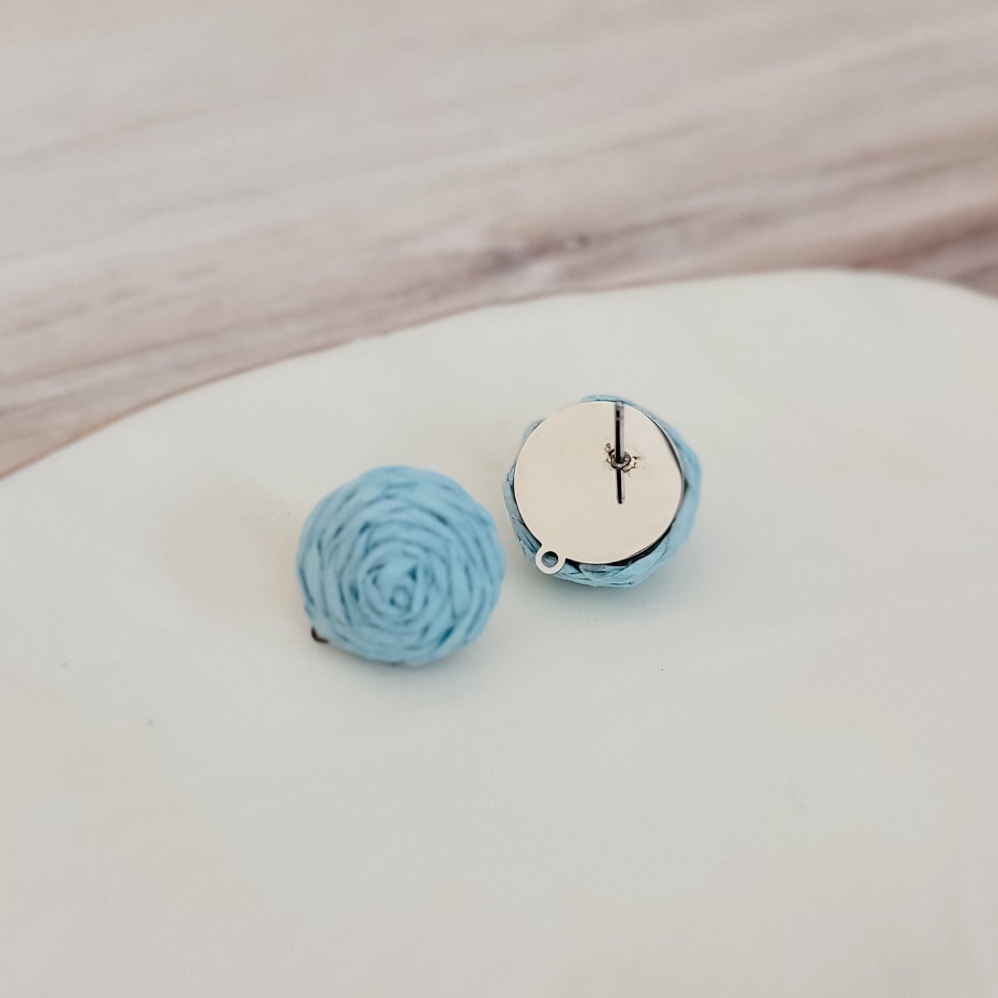 Sky Blue 14mm Raffia Small Stud Topper, 1 Pair, Stud #149