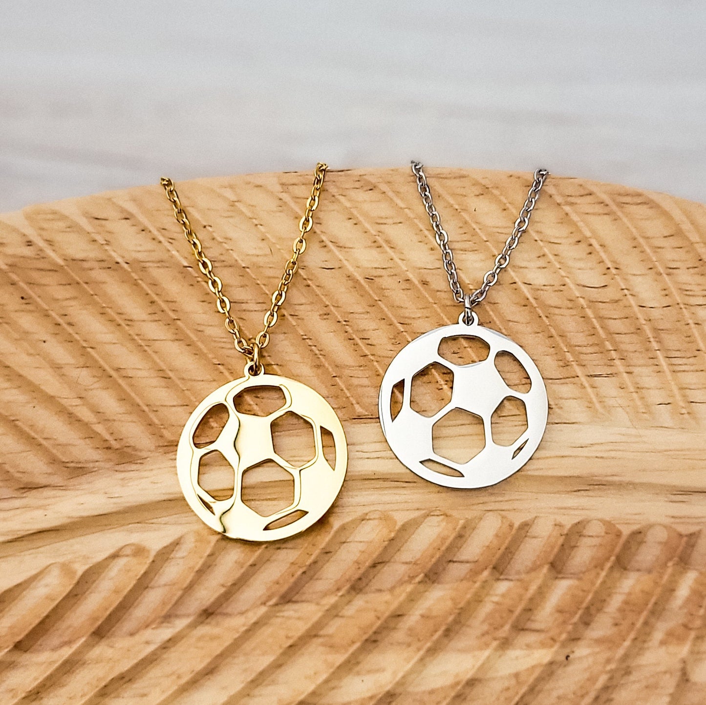 Soccer Necklace (Silver or Gold), 1 Total, Metal Blank #83