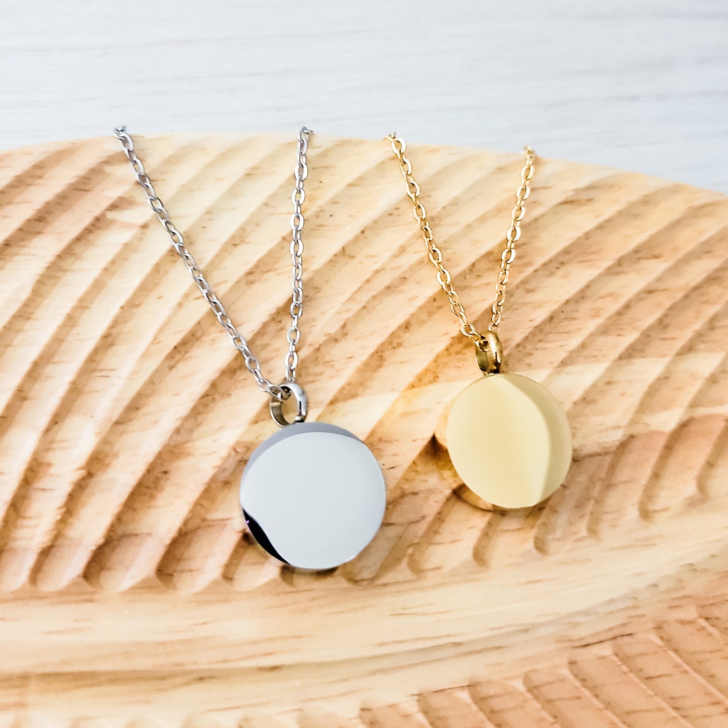 Circle Urn Memorial Necklace (Silver, Gold, or Rose Gold), 1 Total, Metal Blank #74