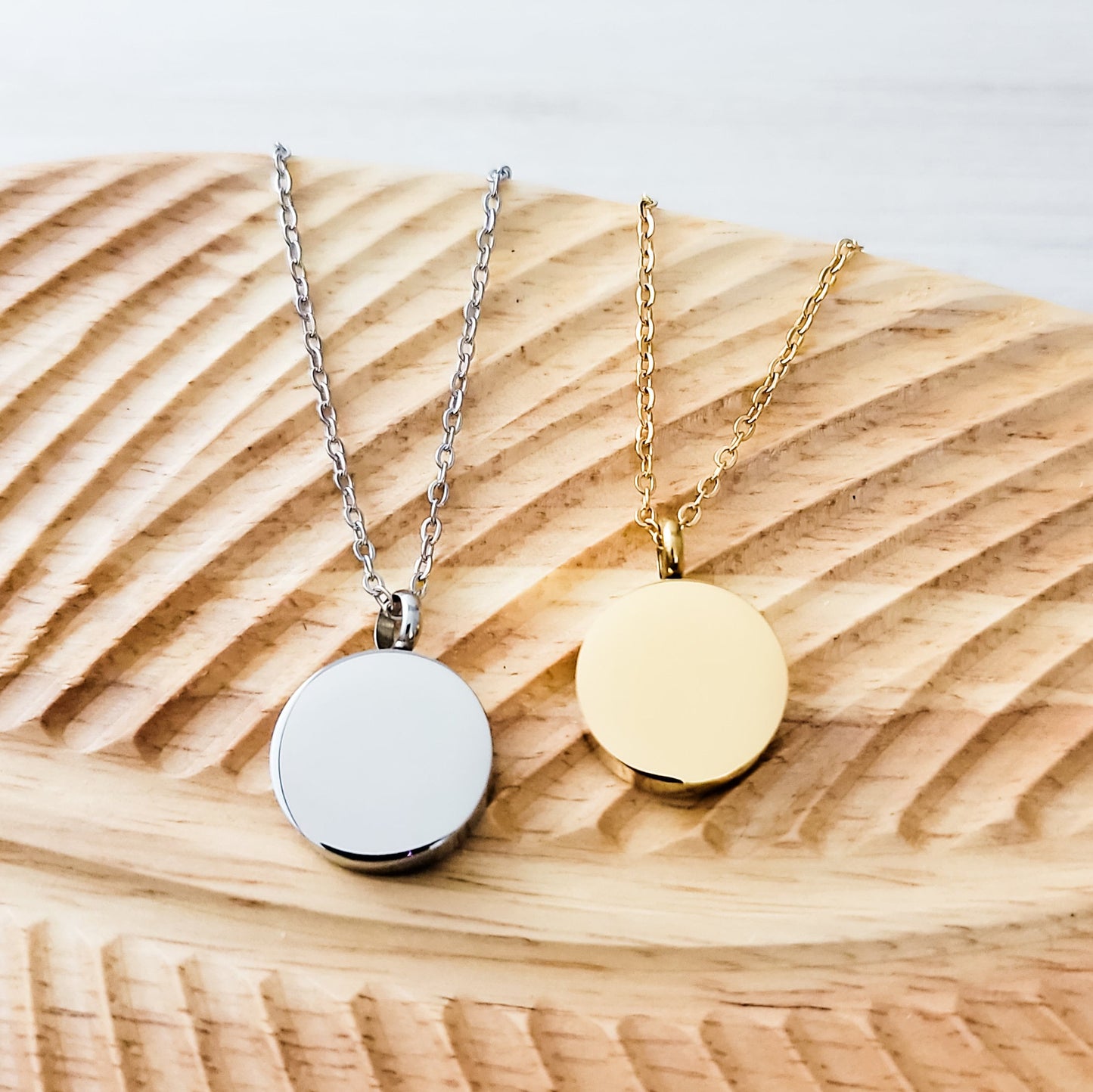 Circle Urn Memorial Necklace (Silver, Gold, or Rose Gold), 1 Total, Metal Blank #74