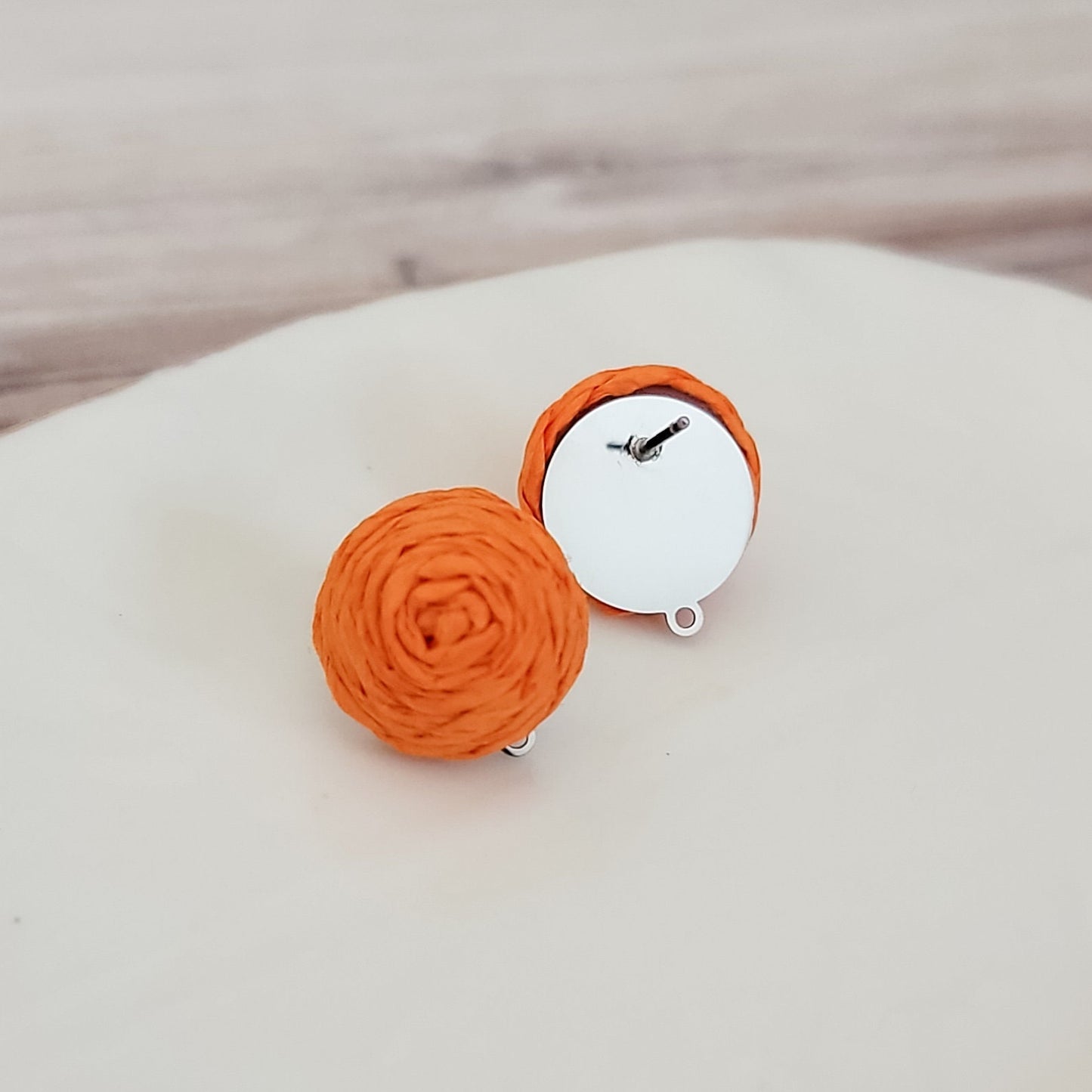 Orange 14mm Raffia Small Stud Topper, 1 Pair, Stud #161