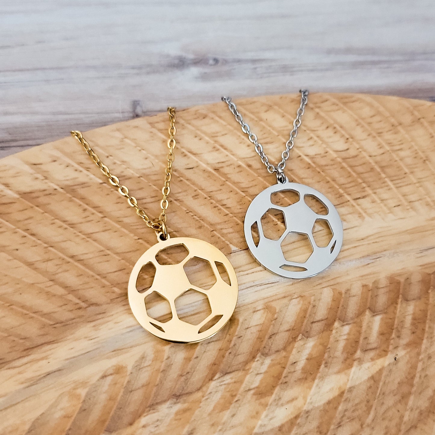 Soccer Necklace (Silver or Gold), 1 Total, Metal Blank #83