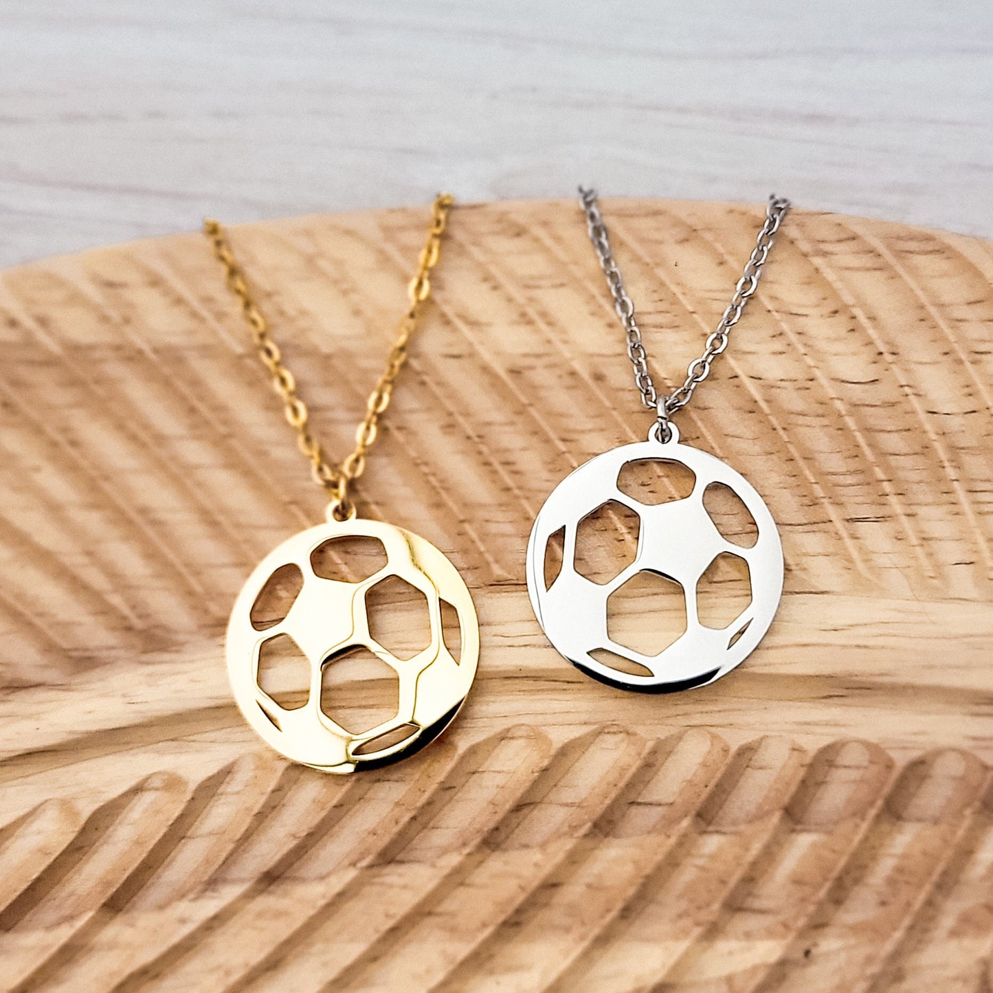 Soccer Necklace (Silver or Gold), 1 Total, Metal Blank #83