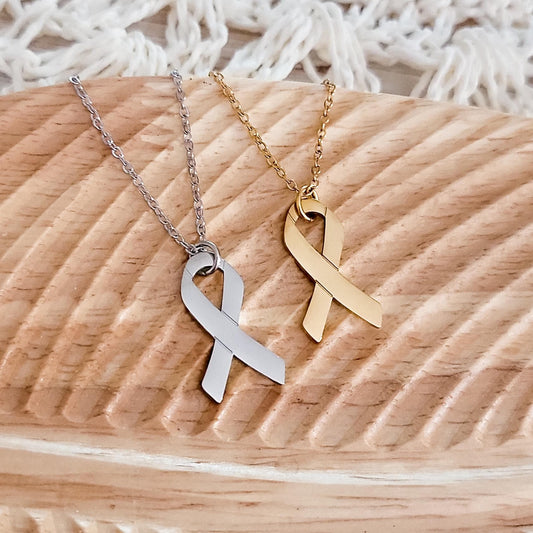 Awareness Ribbon Necklace (Silver or Gold), 1 Total, Metal Blank #89