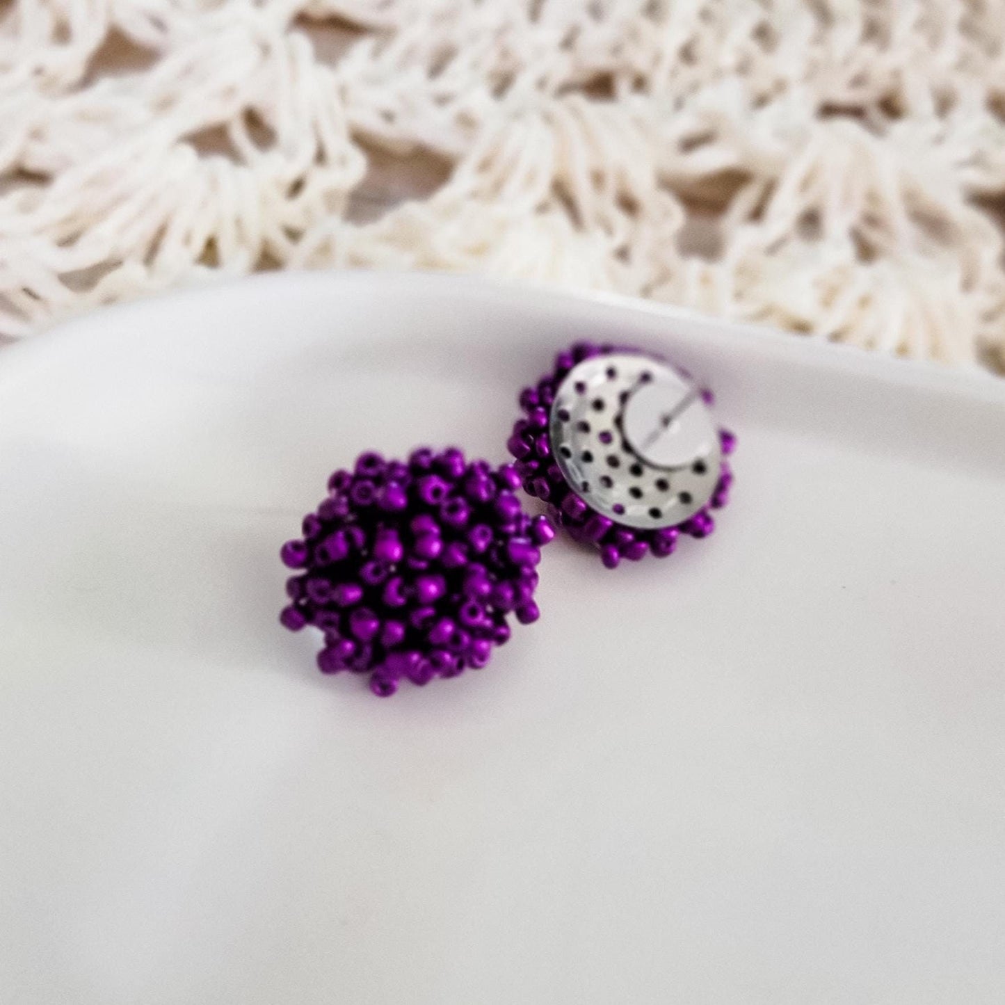 Metallic Purple 15mm Small Seed Bead Topper, 1 Pair
